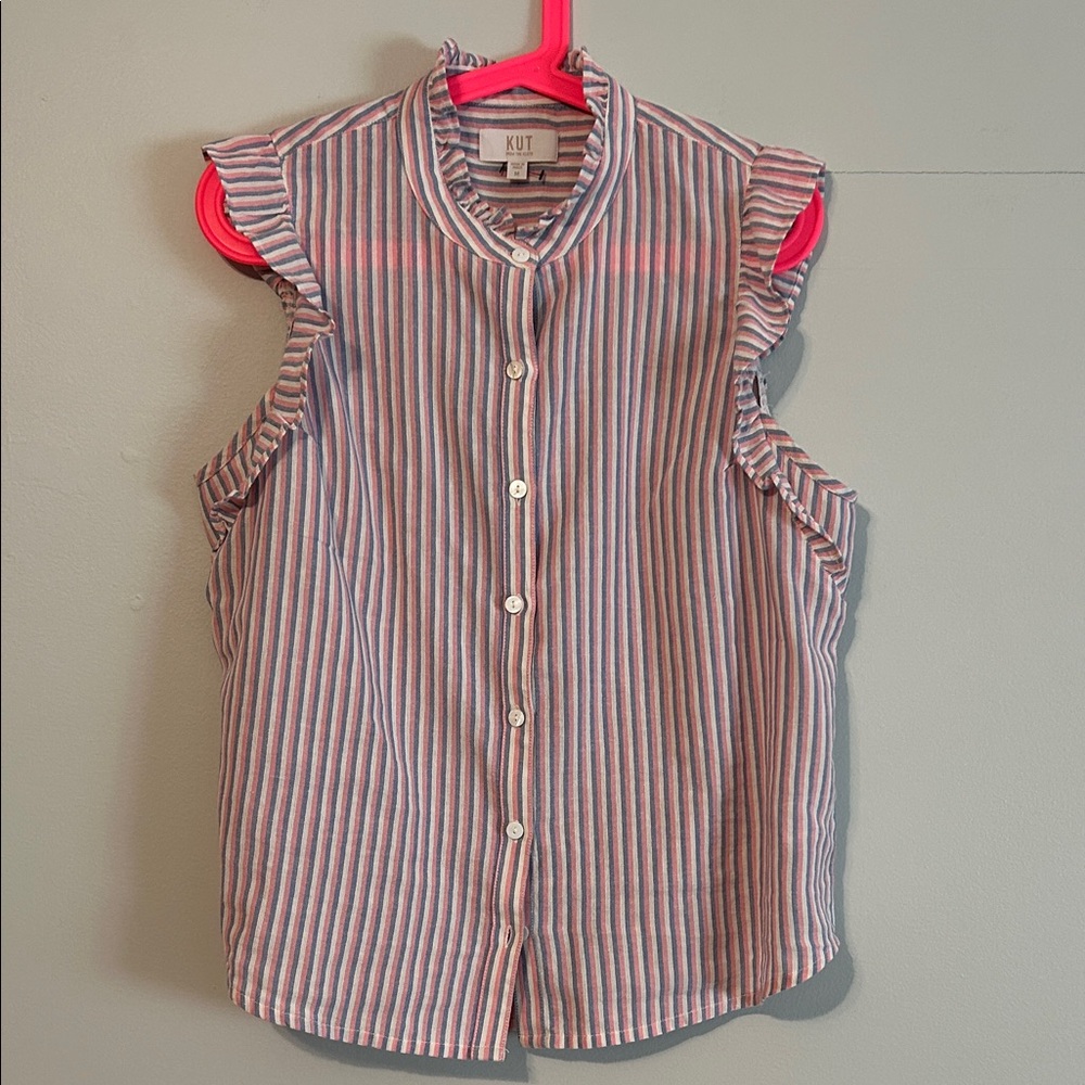 Kut from the Kloth woman’s Sleeveless Striped Shirt - Blue and Pink Med 💯 cotton